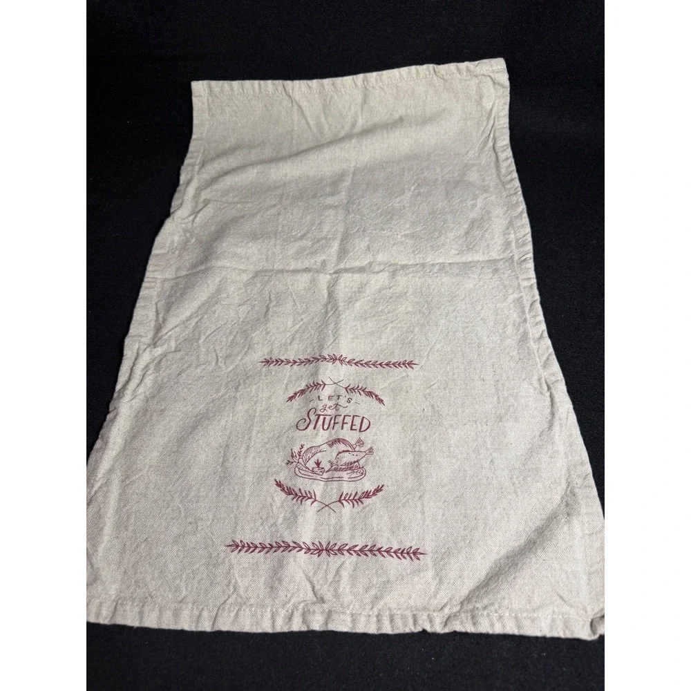 Thanksgiving Let's Get Stuffed Turkey Tea Towel Oatmeal Linen‎ Kitchen Decor